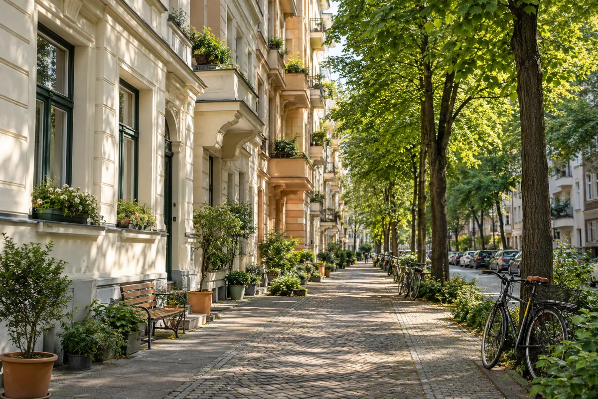 Berliner Wohnstraße mit Altbauten und Bäumen