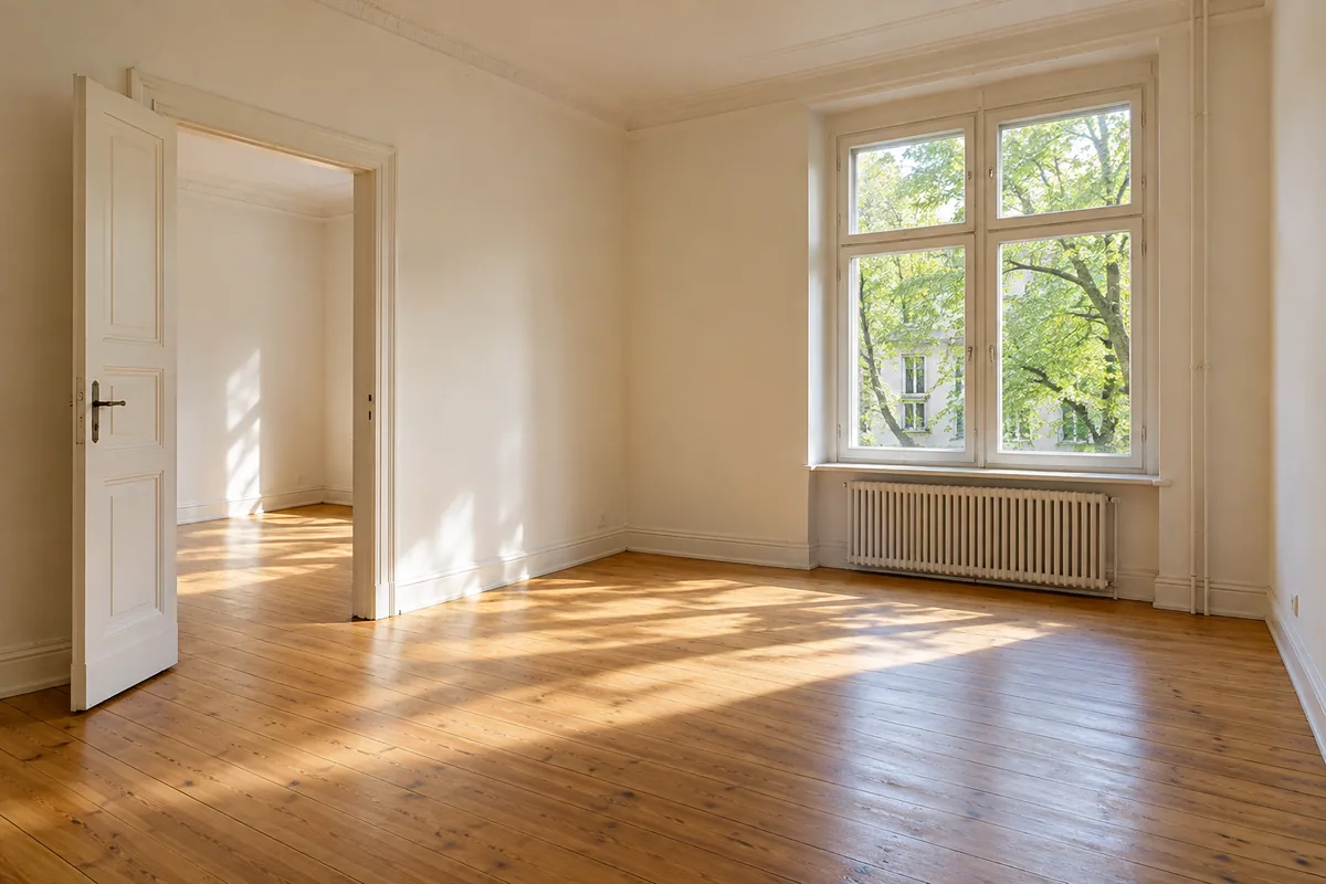 Ein heller, freigeräumter Altbauraum